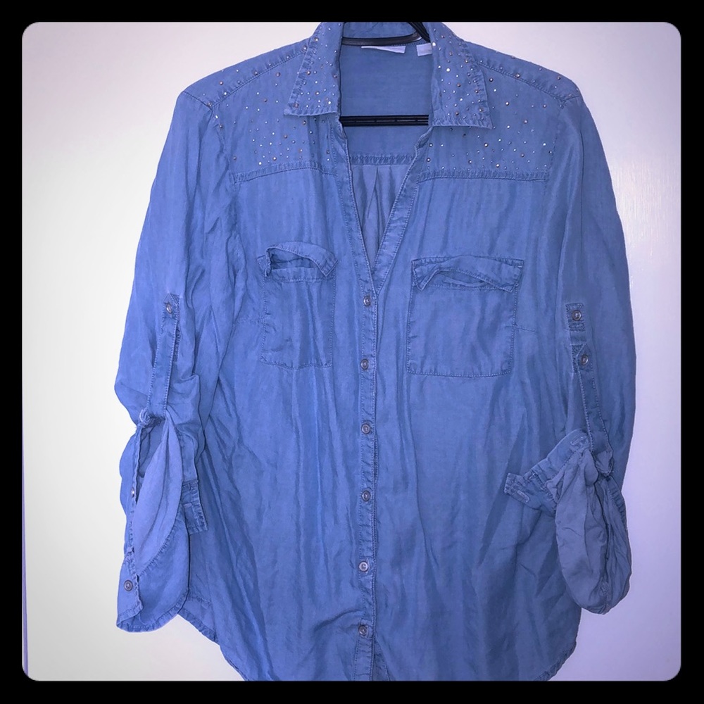 Denim 3/4 Length Sleeve Blouse